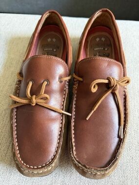 Florsheim Brown Leather Boat Shoes with Tan Laces